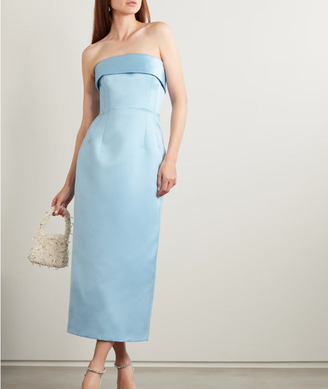Vestido midi sem alças de cetim duchesse Keeley Mudu