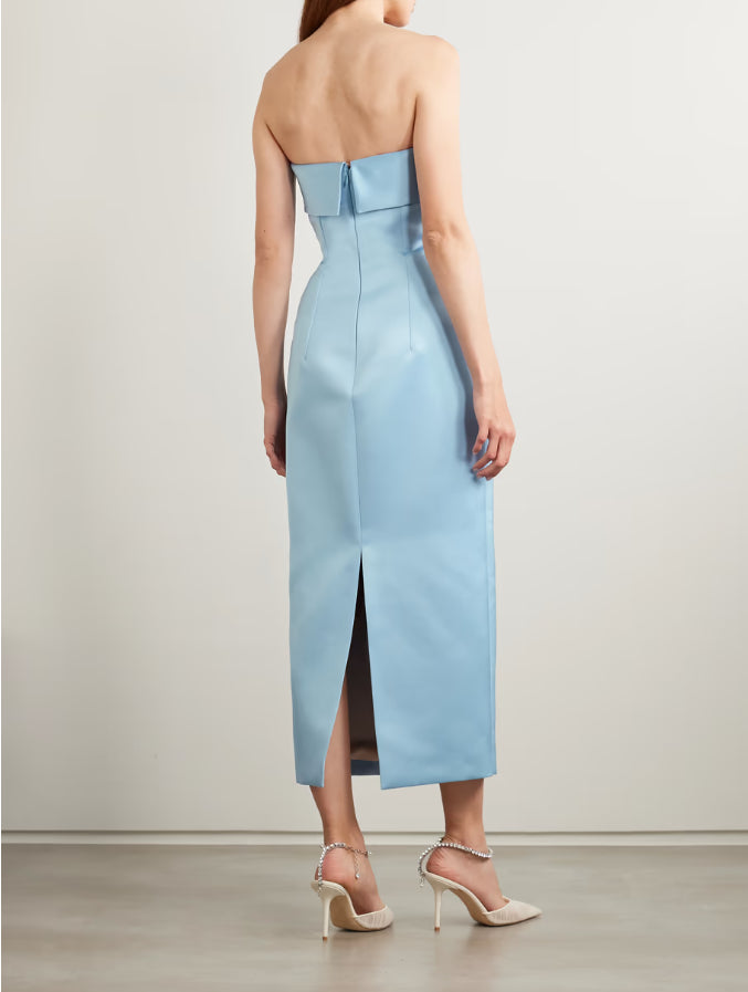 Vestido midi sem alças de cetim duchesse Keeley Mudu