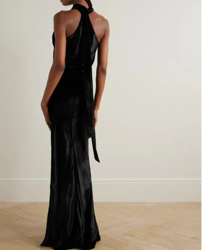 Vestido frente única de veludo com costas abertas Ingeborg