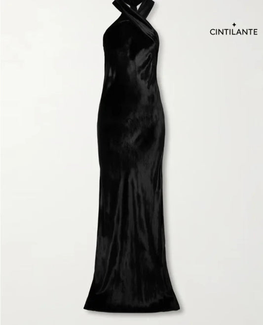 Vestido frente única de veludo com costas abertas Ingeborg