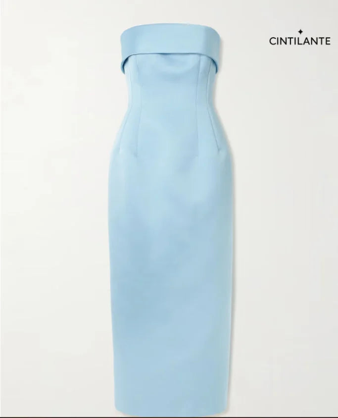 Vestido midi sem alças de cetim duchesse Keeley Mudu