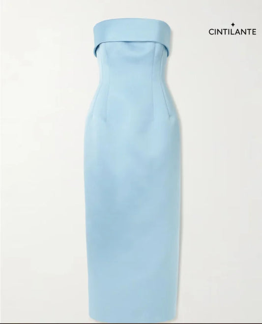 Vestido midi sem alças de cetim duchesse Keeley Mudu