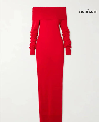 Vestido midi de crepe sem alças