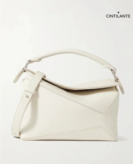 Bolsa de ombro pequena Puzzle Edge em couro texturizado