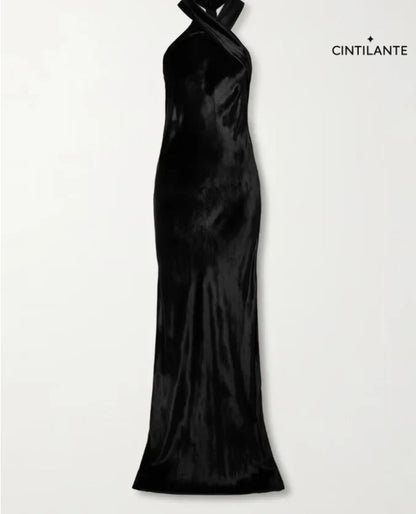 Vestido frente única de veludo com costas abertas Ingeborg