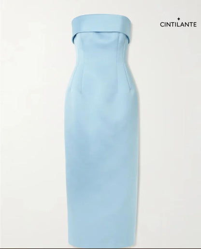 Vestido midi sem alças de cetim duchesse Keeley Mudu